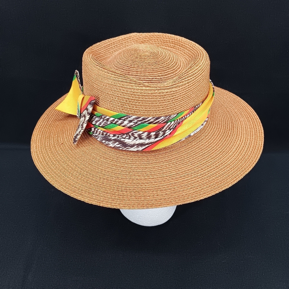 Vintage Frank Clive Faux Straw Women's Hat Banded 21" Inch Head Circumference